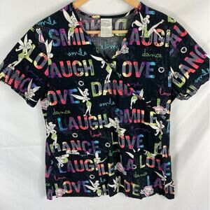 Disney Tinkerbell Love Life Dance Smile Scrub Shirt Size Small